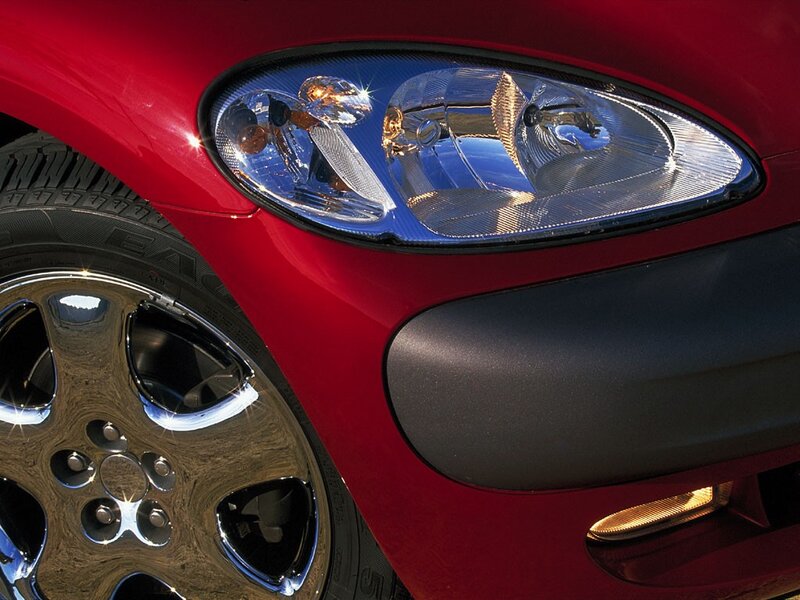 Close-up of red car headlight