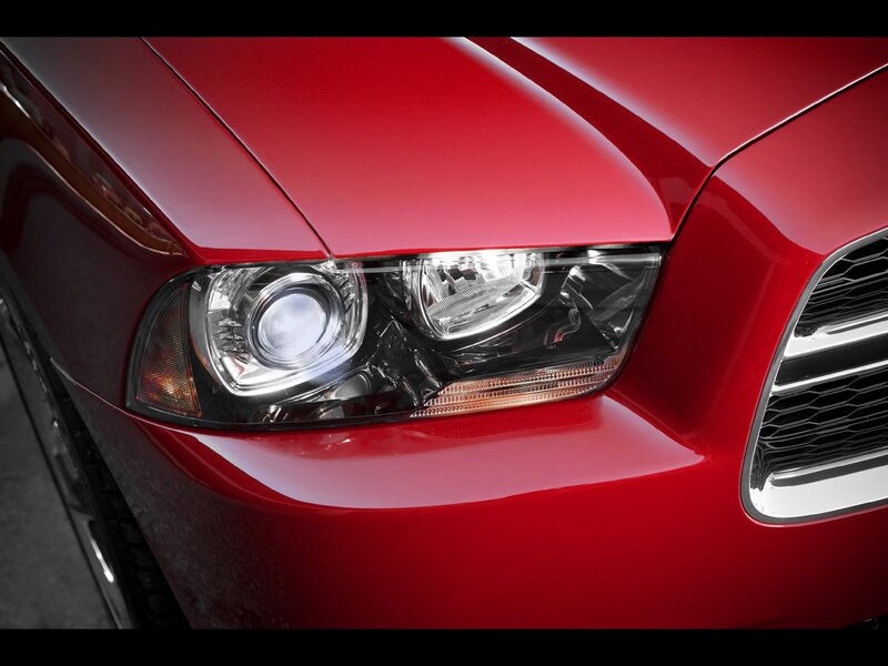 close-up of red car headlight