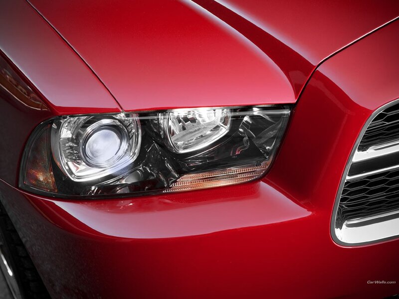 Close-up of red car headlight