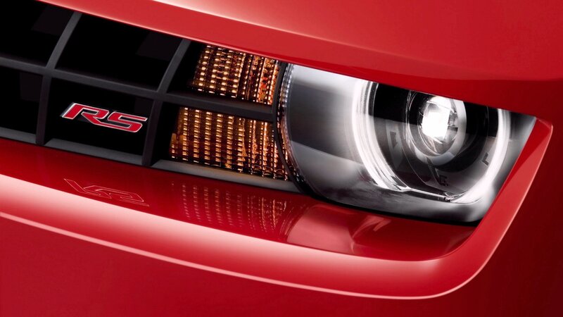 Close-up of red car headlight