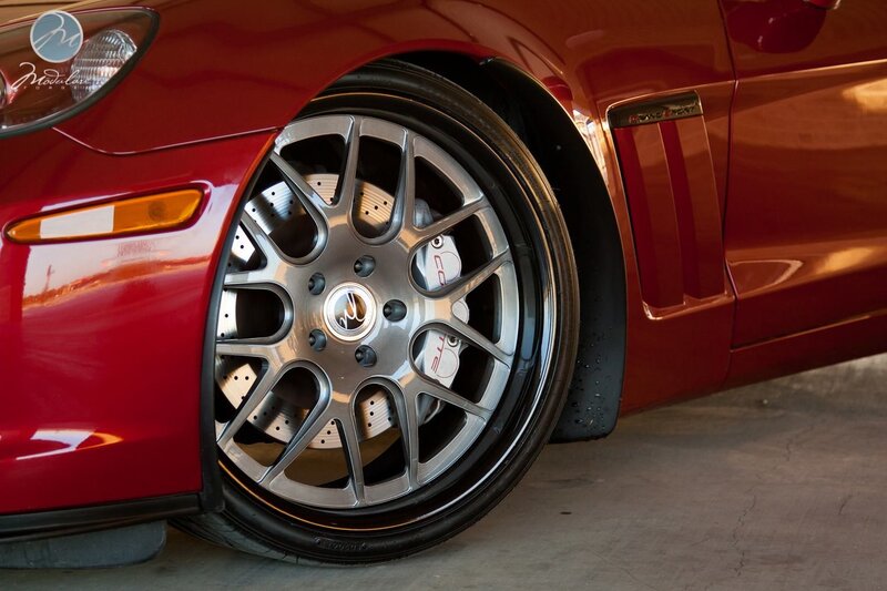 close-up of red car wheel