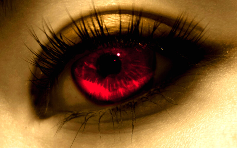Close-up of Red Eye — Dramatic, Digital Art, Eyelashes