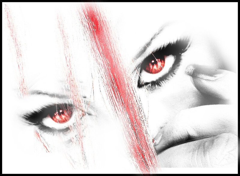 Close-up of Red Eyes — Dramatic, Digital Art