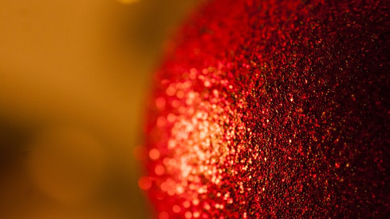 close-up of red glitter ball