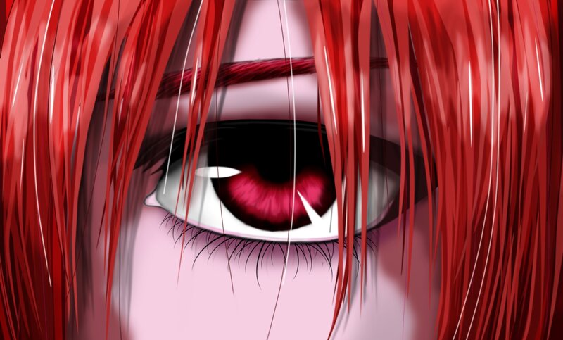 close-up of red-haired anime eye