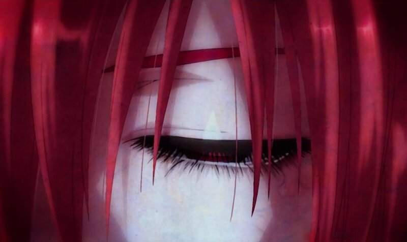 close-up of red-haired anime eye