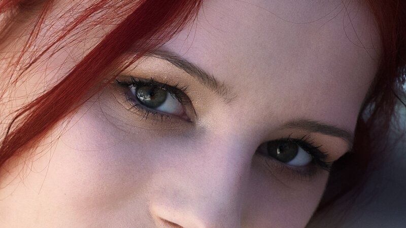 close-up of red-haired person