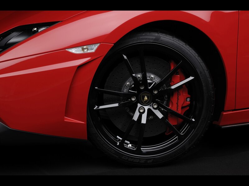 Close-up of red Lamborghini wheel