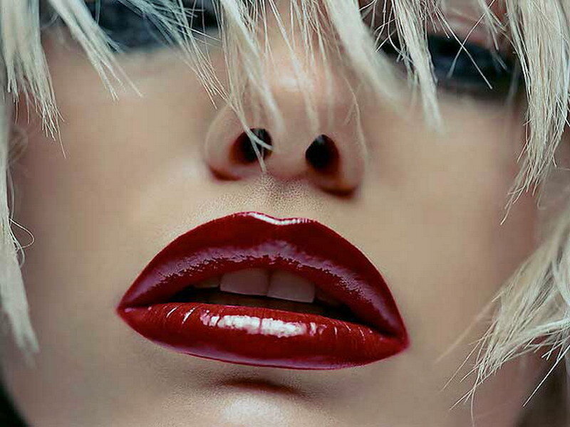 close-up of red lips