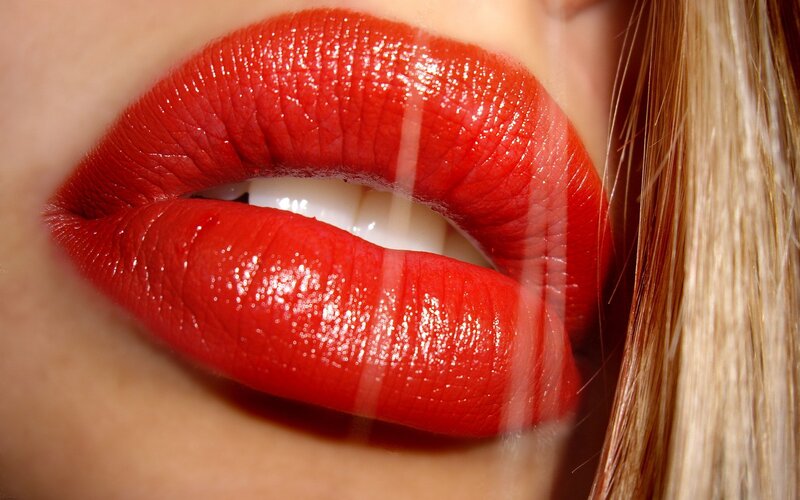 close-up of red lips