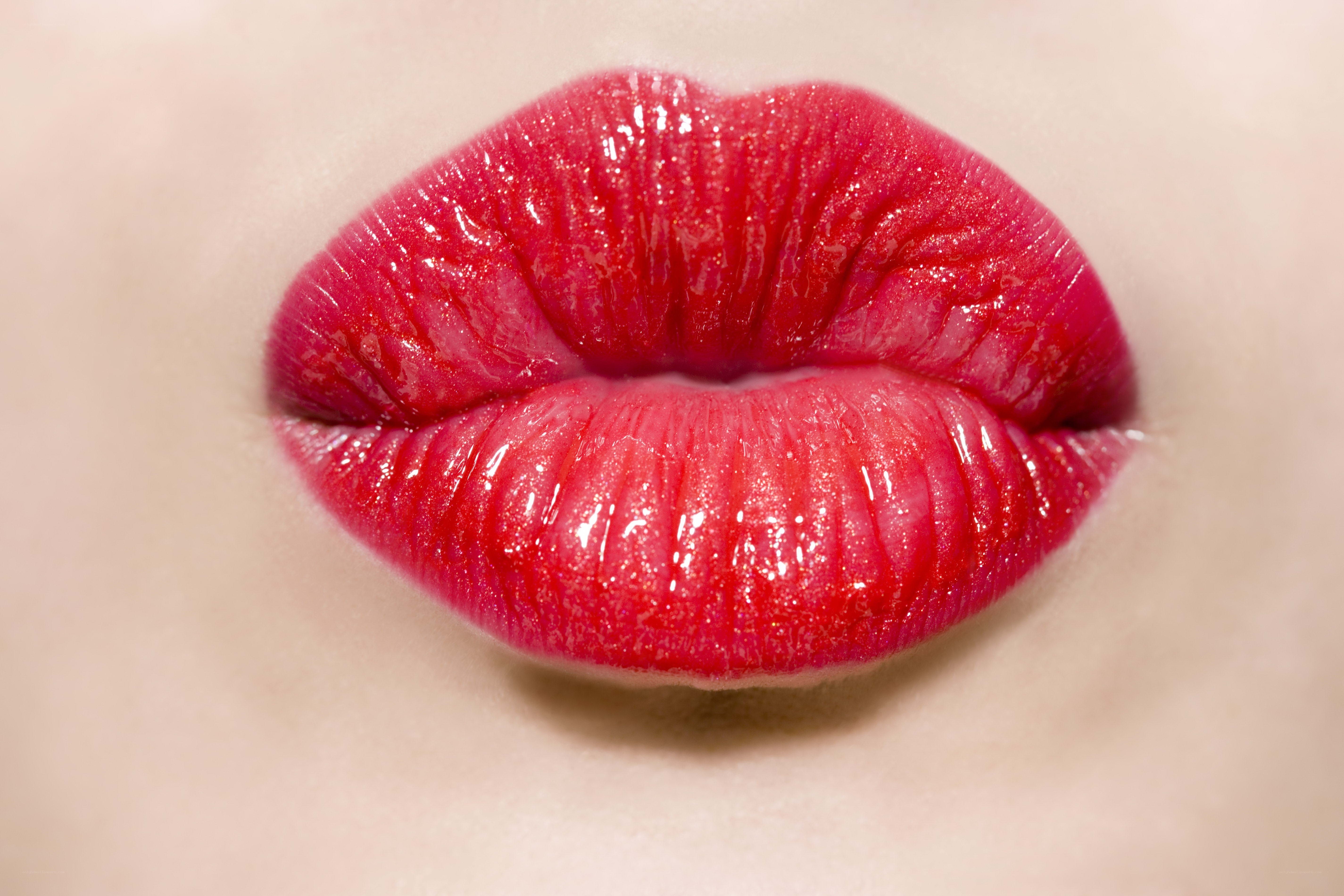 close-up of red lips