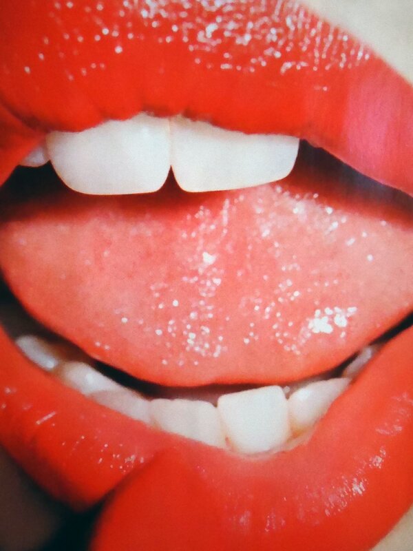 close-up of red lips and teeth