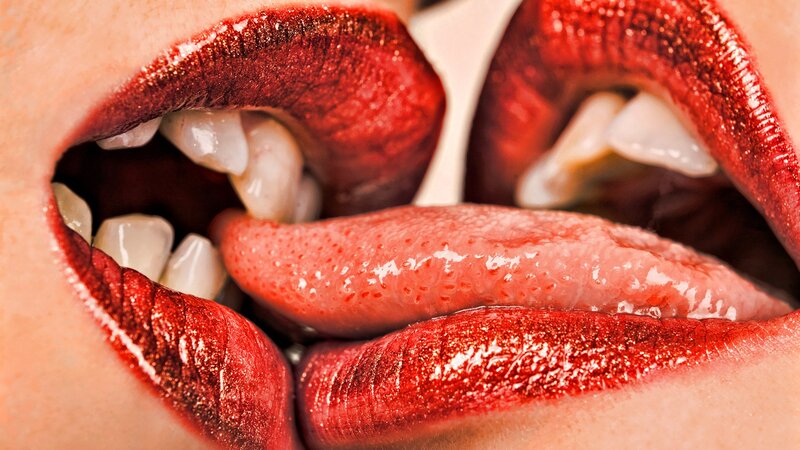 close-up of red lips and tongue
