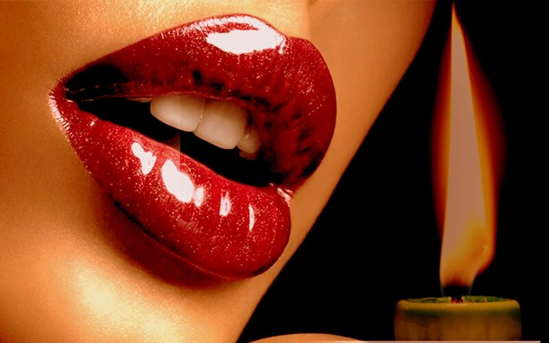 Close-up of Red Lips — Dramatic, Night