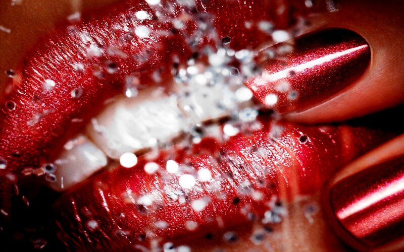 Close-up of Red Lips — Dramatic, Photograph, Glitter