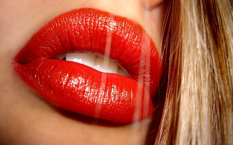 Close-up of Red Lips — Dramatic, Photograph, Hair, Teeth, White, Brown