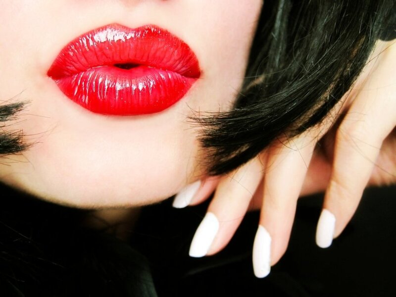 Close-up of Red Lips — Dramatic, Photograph, Hand
