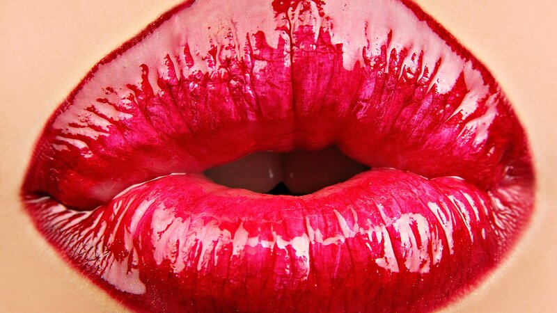 Close-up of Red Lips — Dramatic, Photograph, Lipstick, Pink, Beige