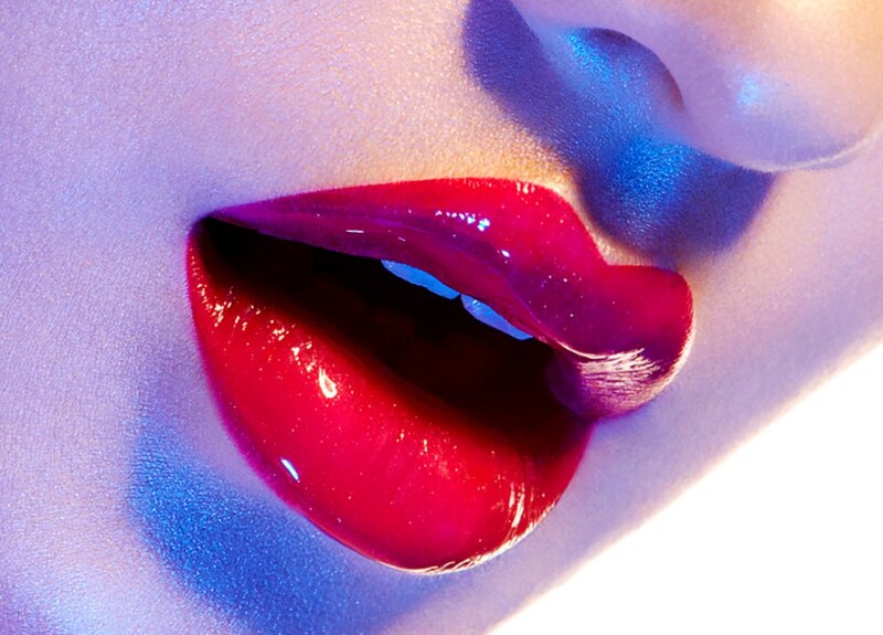 Close-up of Red Lips — Dramatic, Photograph, Nose
