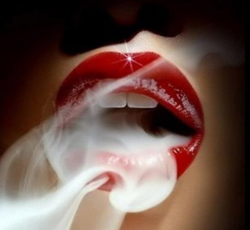 Close-up of Red Lips — Dramatic, Photograph, Smoke