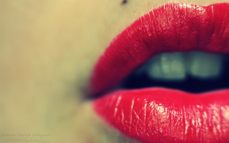Close-up of Red Lips — Dramatic, Photograph, Teeth, Skin, Beige