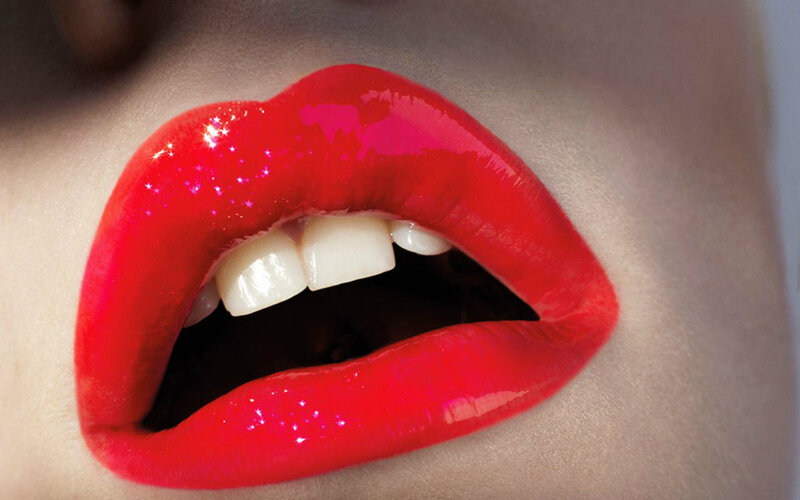 Close-up of Red Lips — Dramatic, Photograph, Teeth, Sparkles