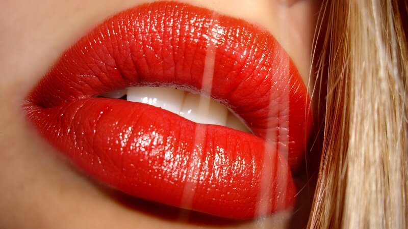 Close-up of Red Lips — Dramatic, White