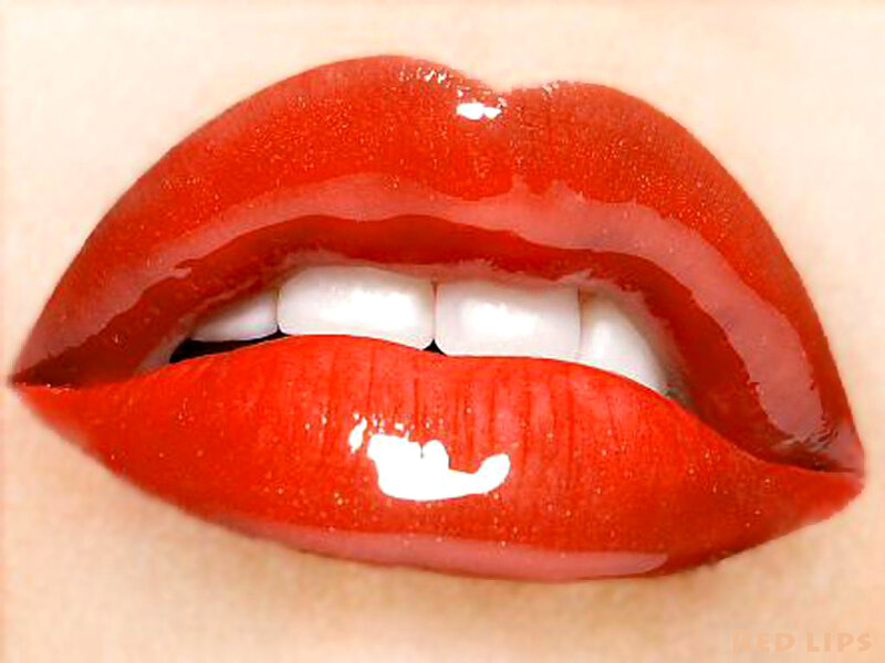 Close-up of Red Lips — Neutral, Photograph, Teeth, White, Beige