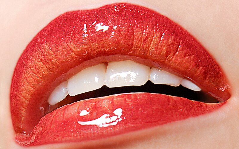 Close-up of Red Lips — Photograph, Teeth