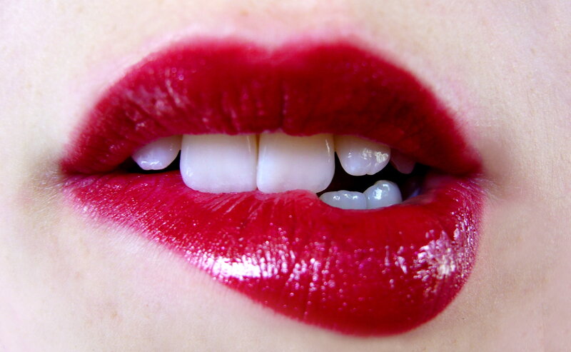 Close-up of Red Lips — Teeth, White