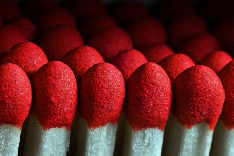 Close-up of red match heads