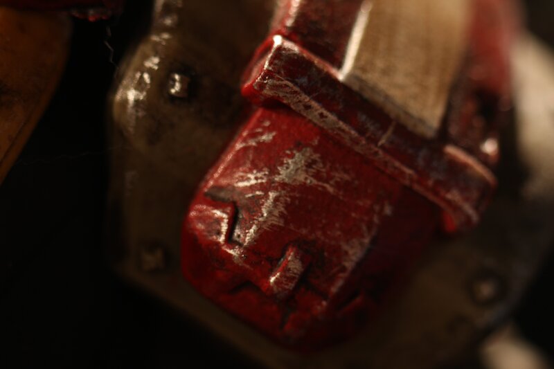 close-up of red mechanical part