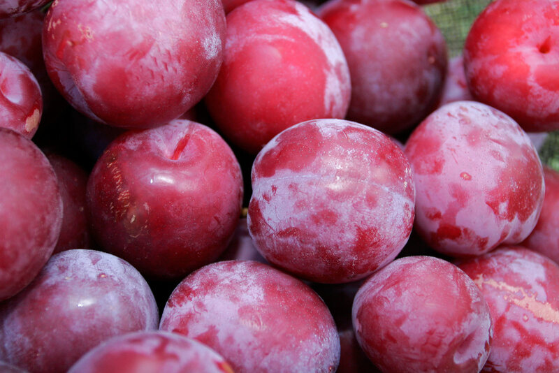 close-up of red plums