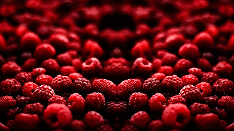 Close-up of Red Raspberries — Dramatic