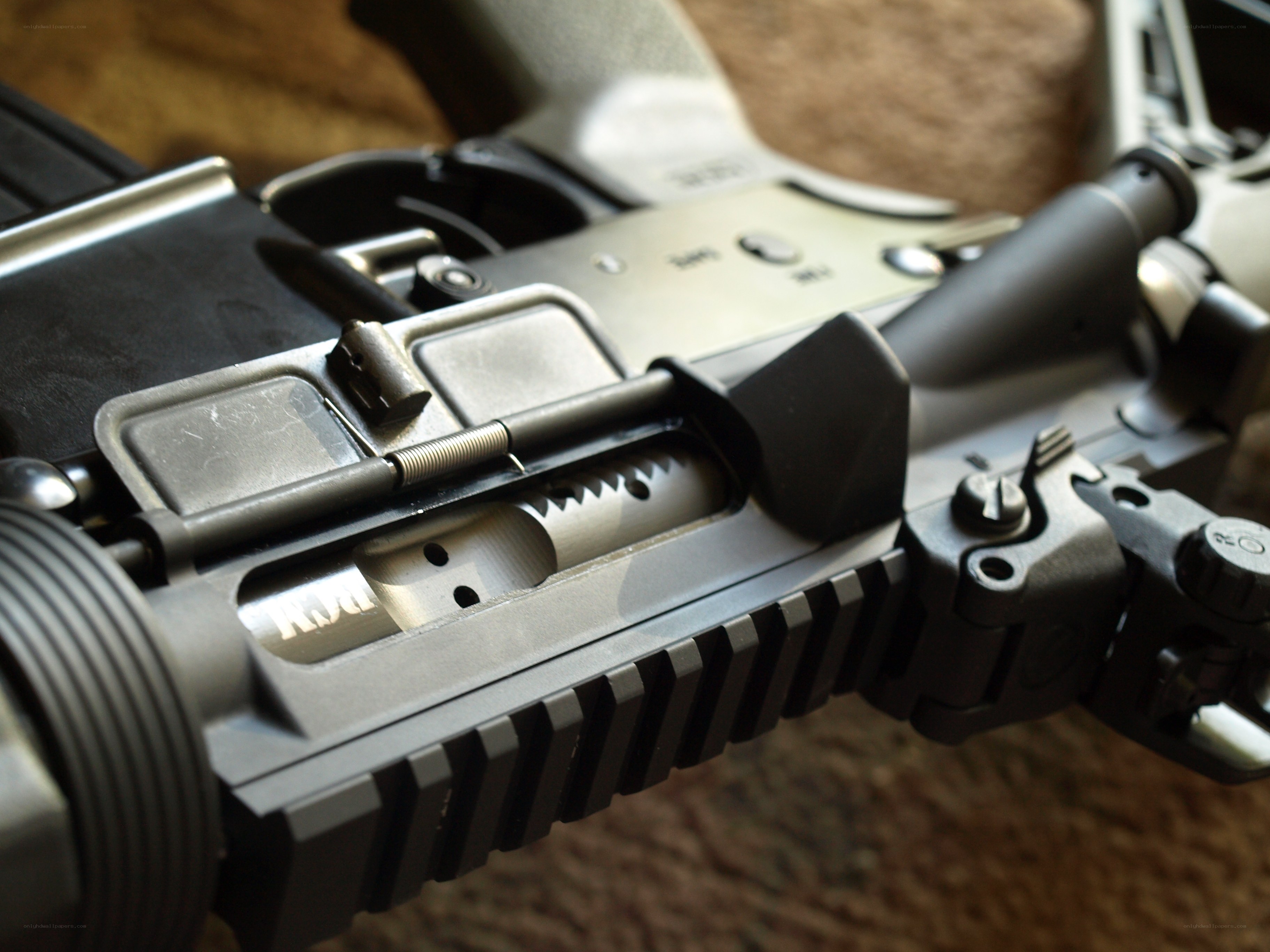 close-up of rifle components