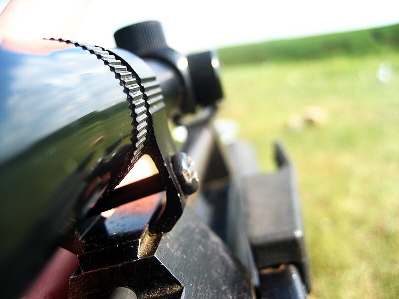 close-up of rifle scope