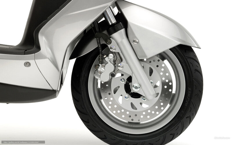 Close-up of scooter front wheel