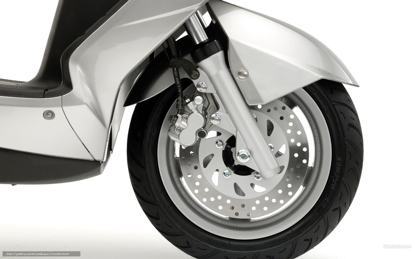 Close-up of scooter front wheel