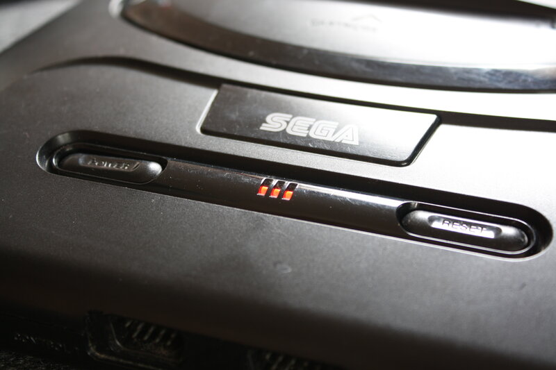 Close-up of Sega console