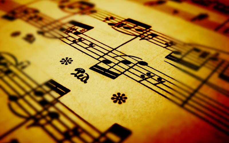 Close-up of Sheet Music — Yellow