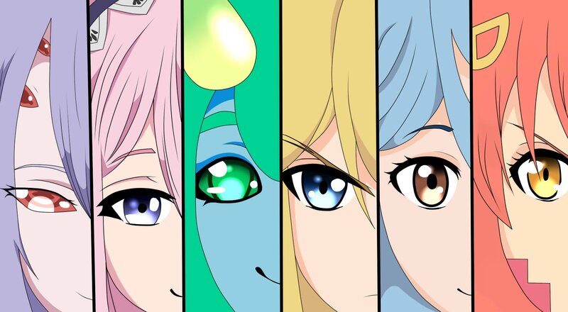 Close-up of Six Anime Characters
