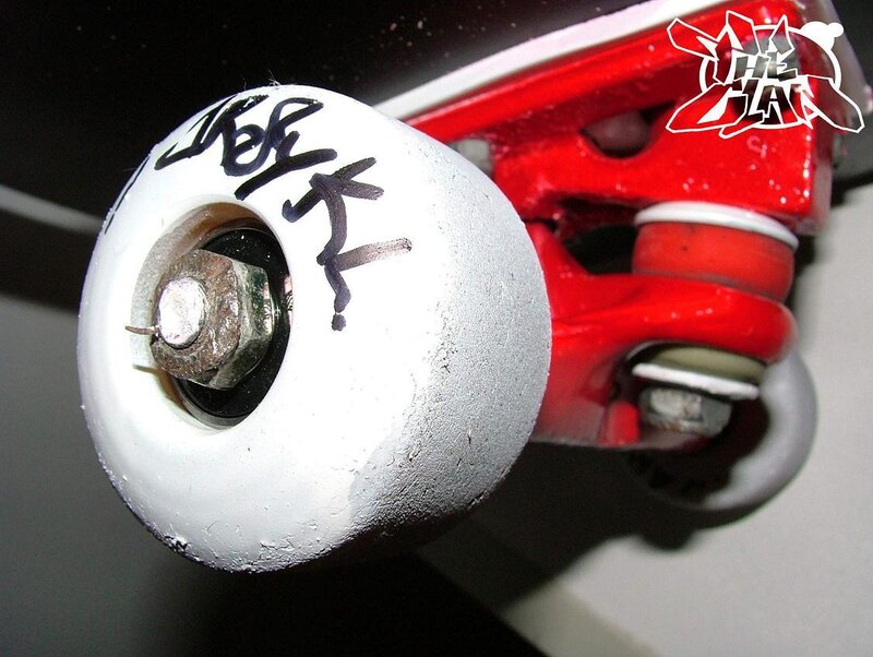 close-up of skateboard wheel