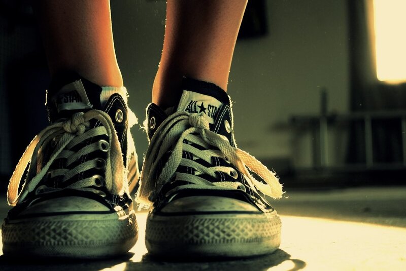 close-up of sneakers in sunlight