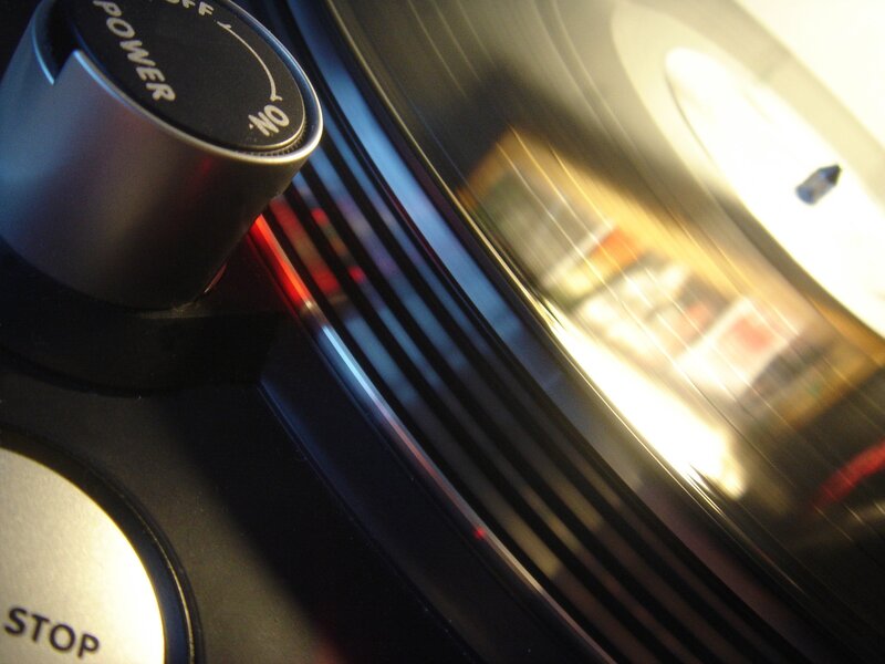close-up of spinning vinyl record