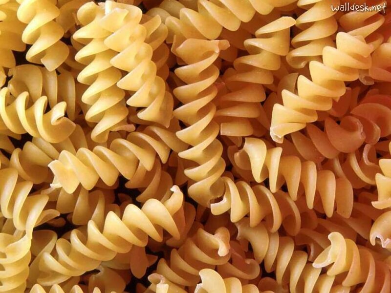 close-up of spiral pasta