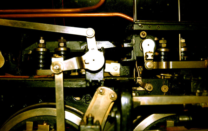 close-up of steam engine mechanism