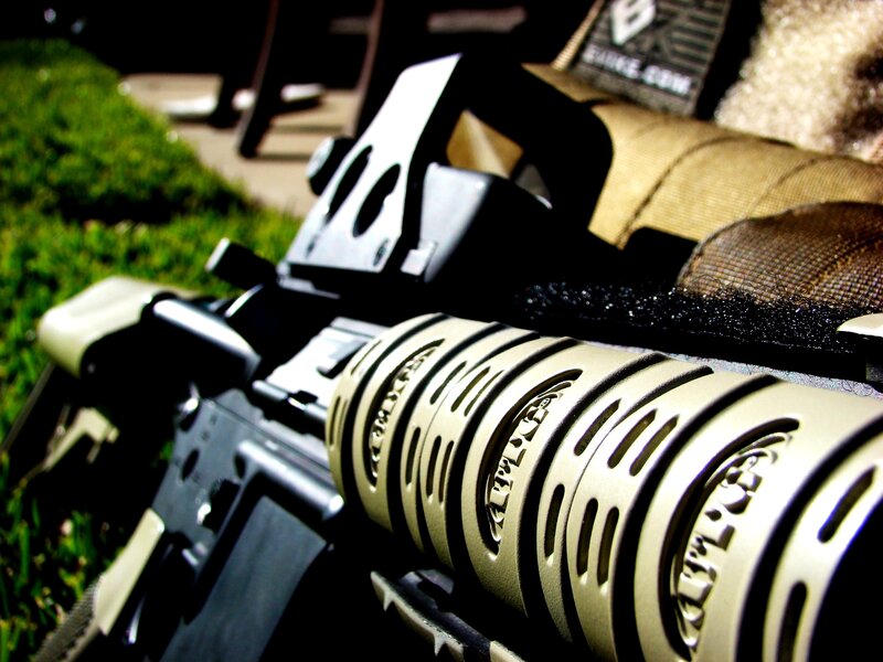 close-up of tactical rifle