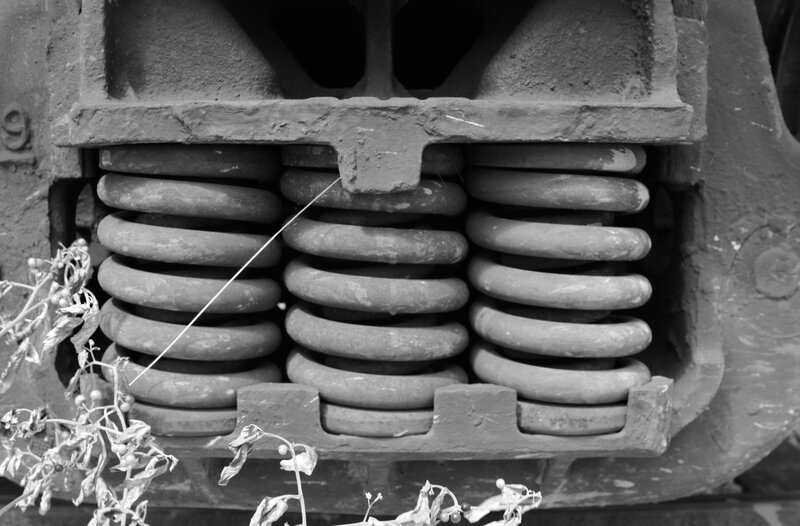 close-up of train springs