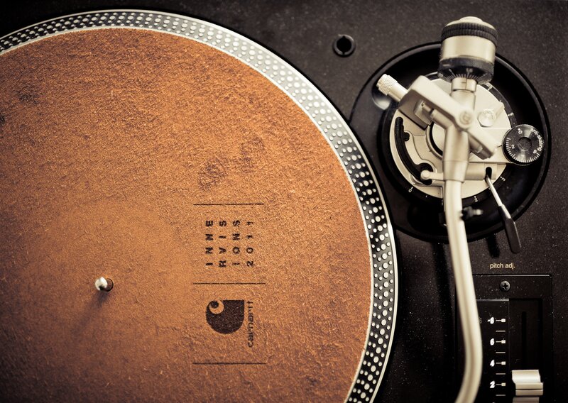 close-up of turntable with record
