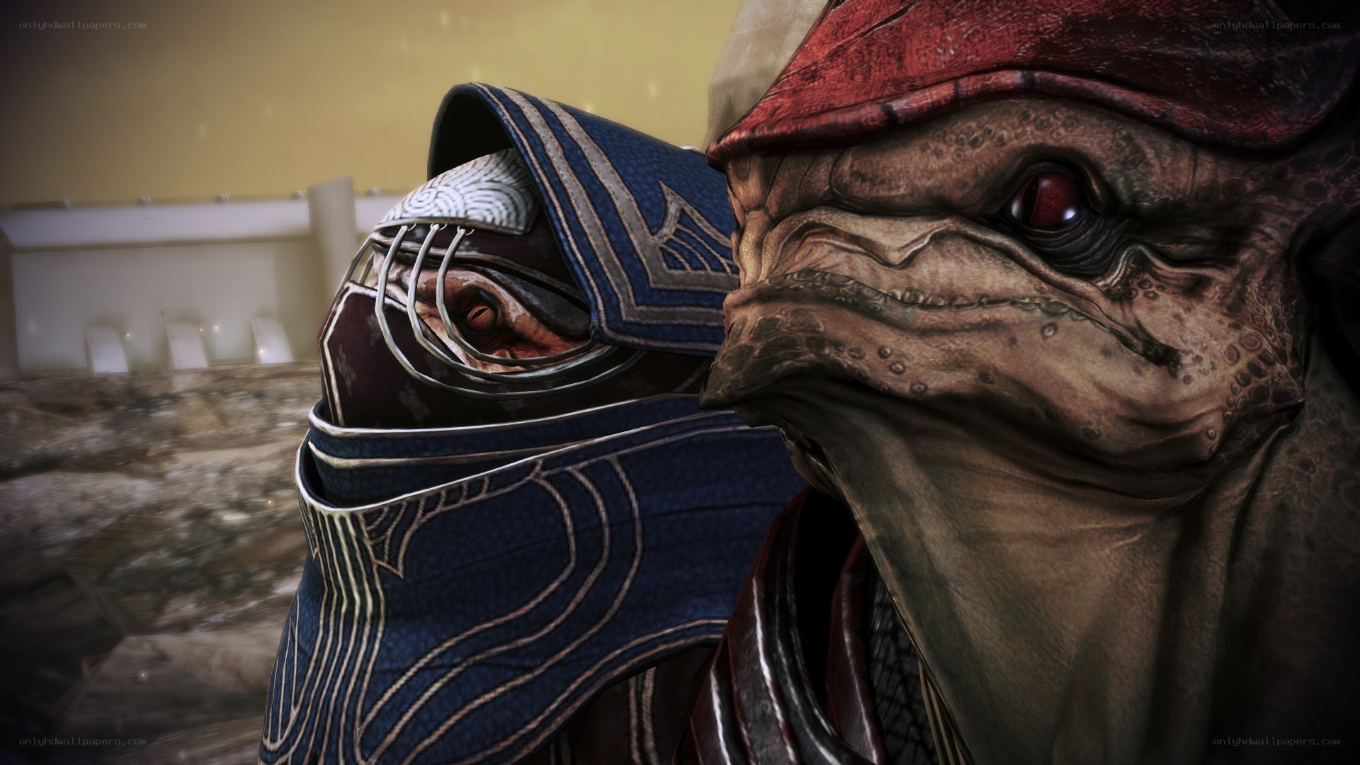 close-up of two alien characters